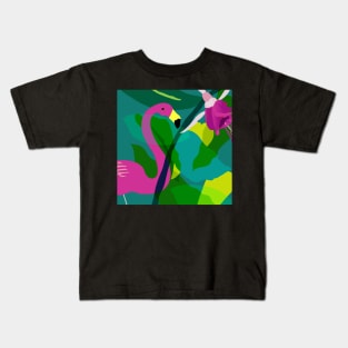 Flamingo flower leafy illustration Kids T-Shirt